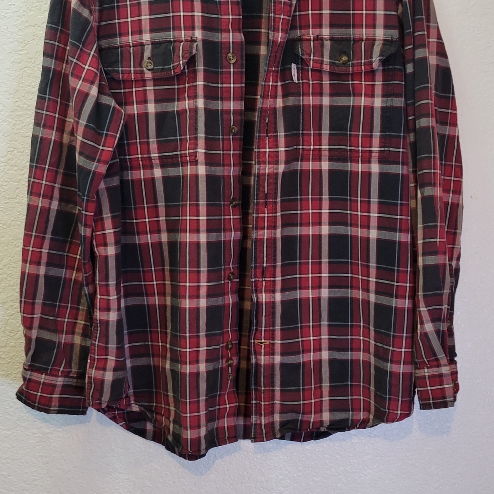 Carhartt Mens Shirt Relaxed Fit Red Black Plaid Long Sleeve 2 Pocket